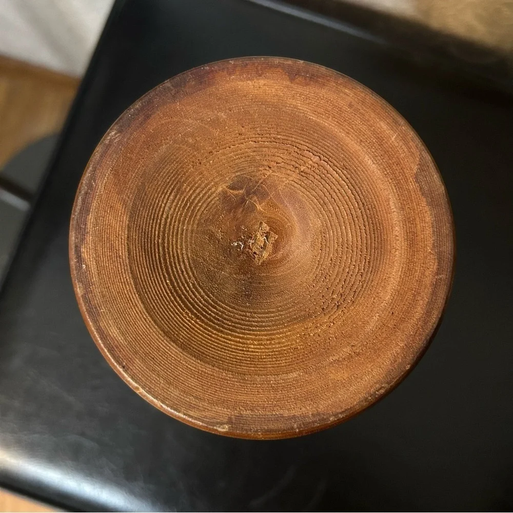 Handcrafted Wooden Vase Folk Art Wood Carved Floral Design 9” high 4.5” across - Picture 6 of 6